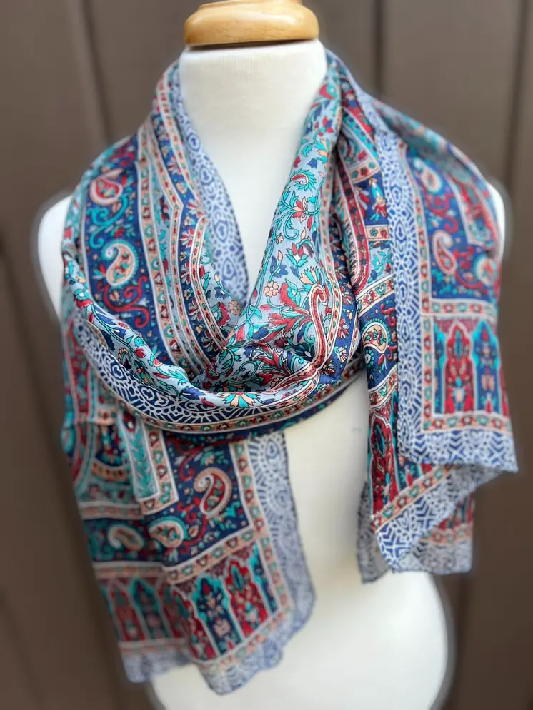 Navy and Red Silk Scarf