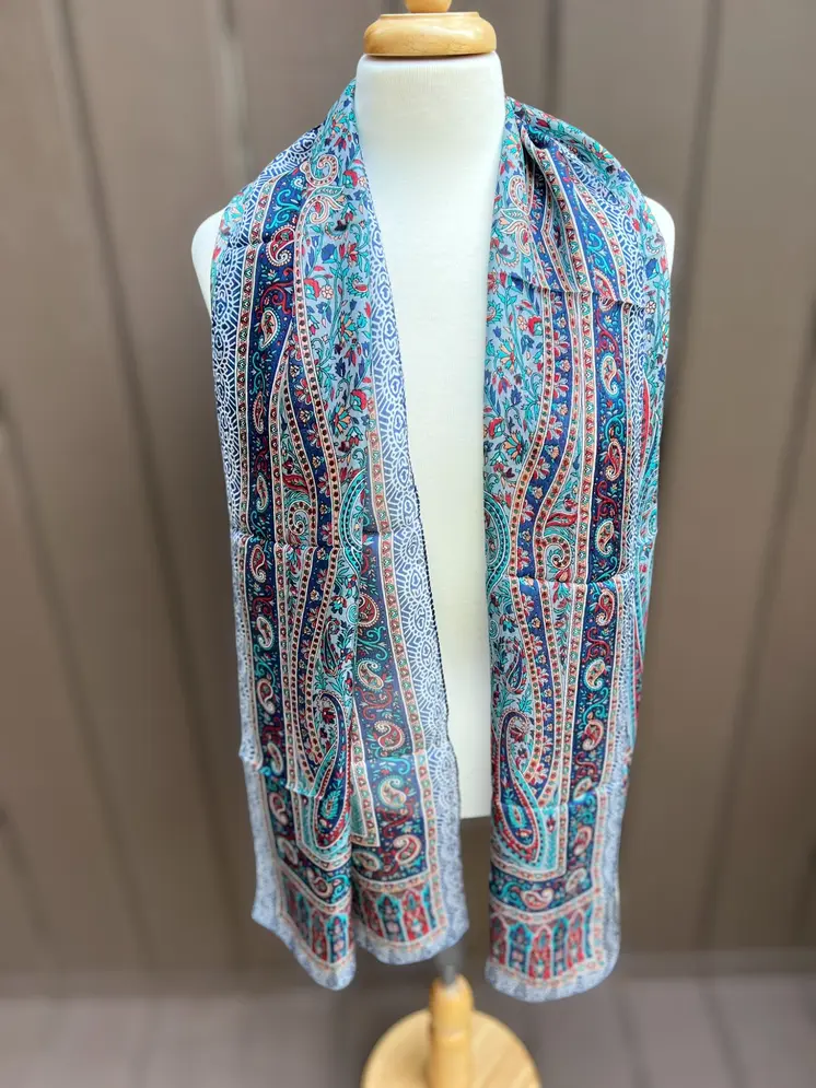 Navy and Red Silk Scarf