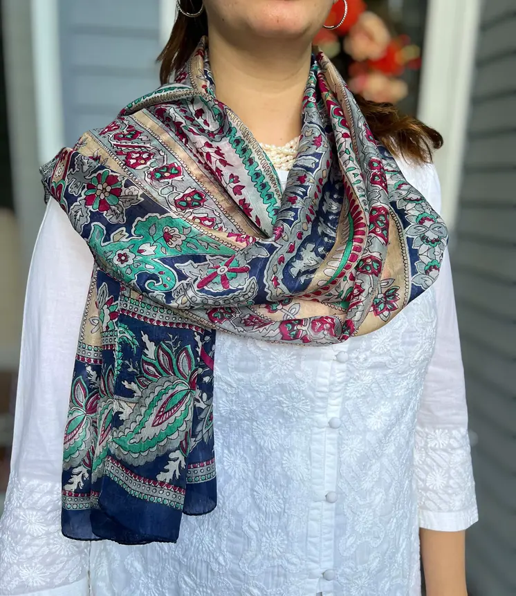 Blue and Gold Silk Scarf