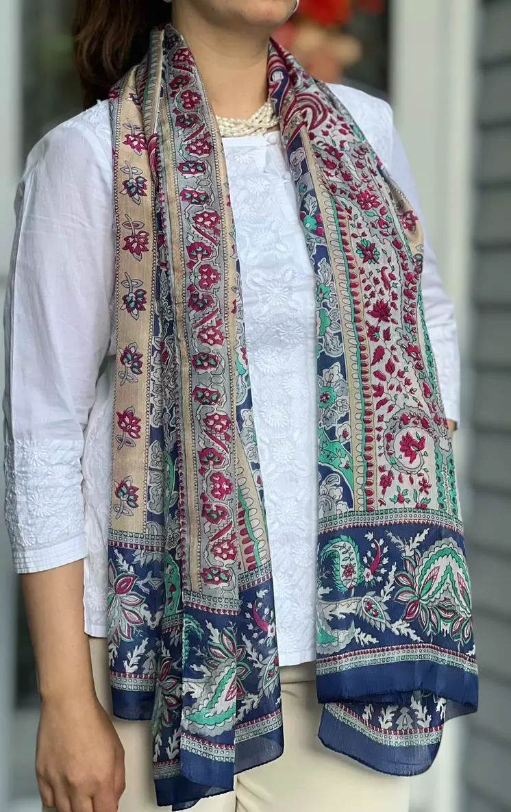 Blue and Gold Silk Scarf