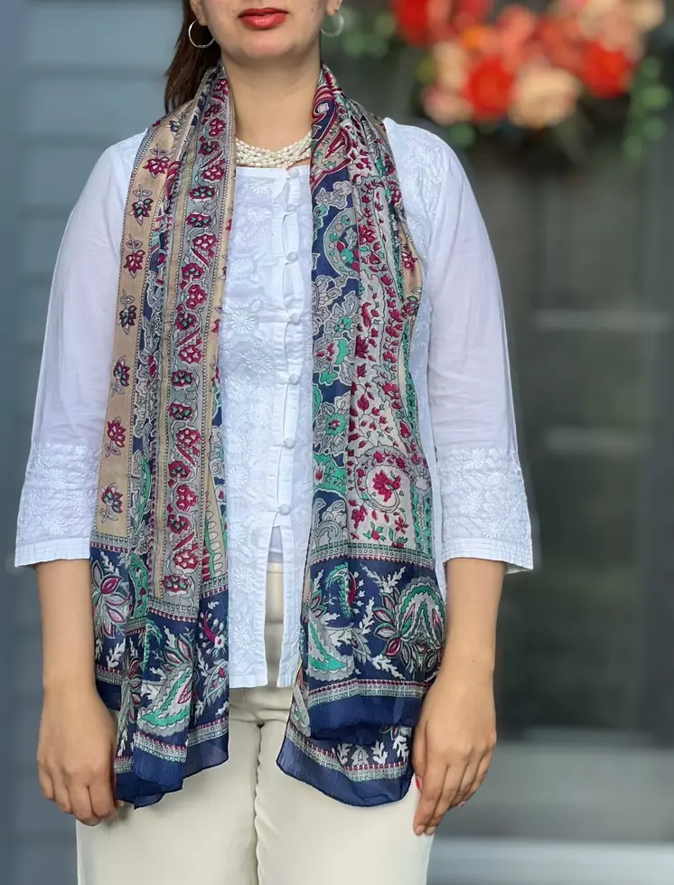 Blue and Gold Silk Scarf