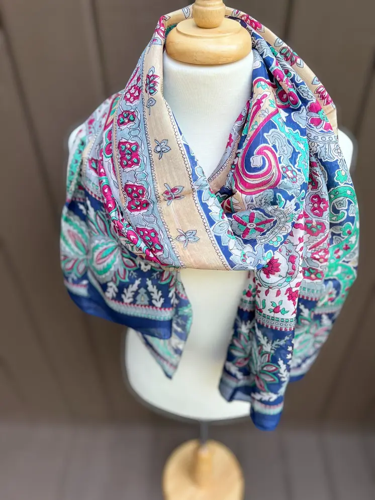 Blue and Gold Silk Scarf