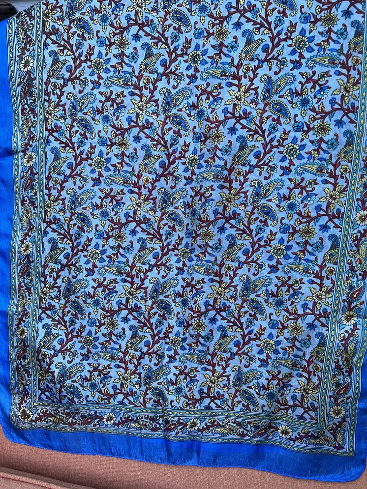 Blue Floral Silk Scarf