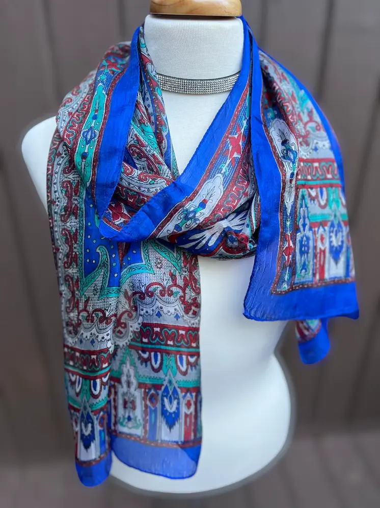 Cobalt and Red Silk Scarf