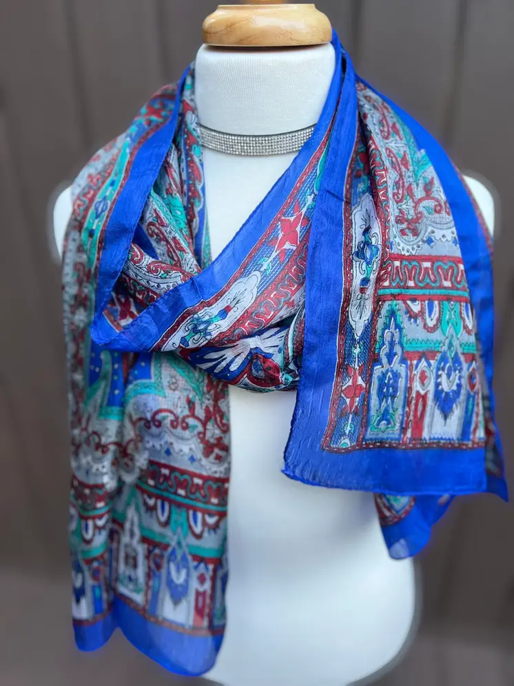 Cobalt and Red Silk Scarf