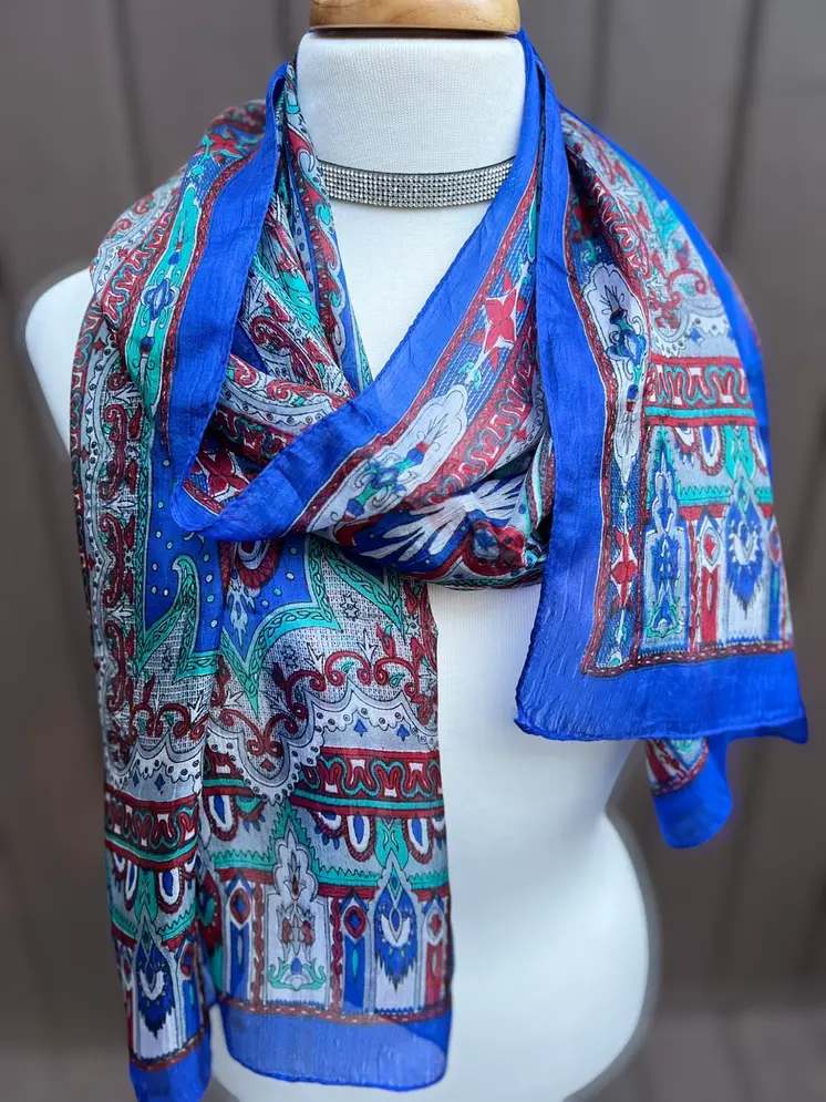 Cobalt and Red Silk Scarf