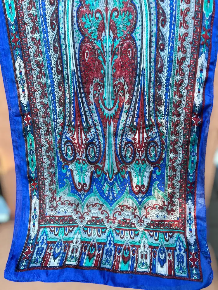 Cobalt and Red Silk Scarf