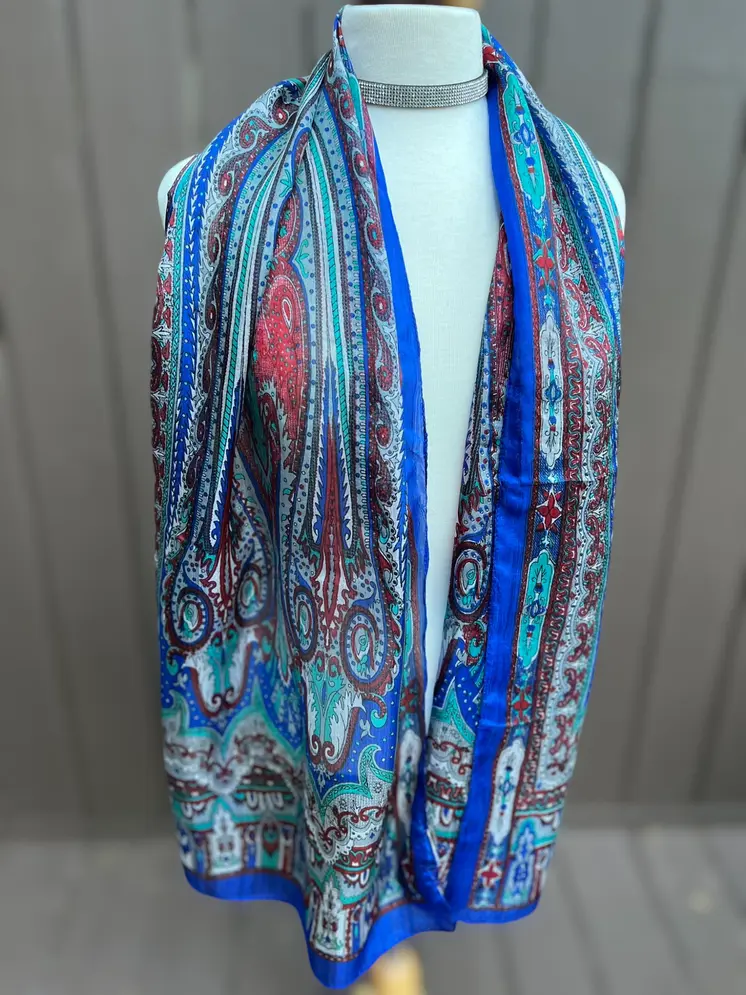 Cobalt and Red Silk Scarf