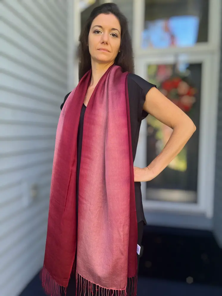 Pink Hand-dyed Ombre Silk/Wool Scarf
