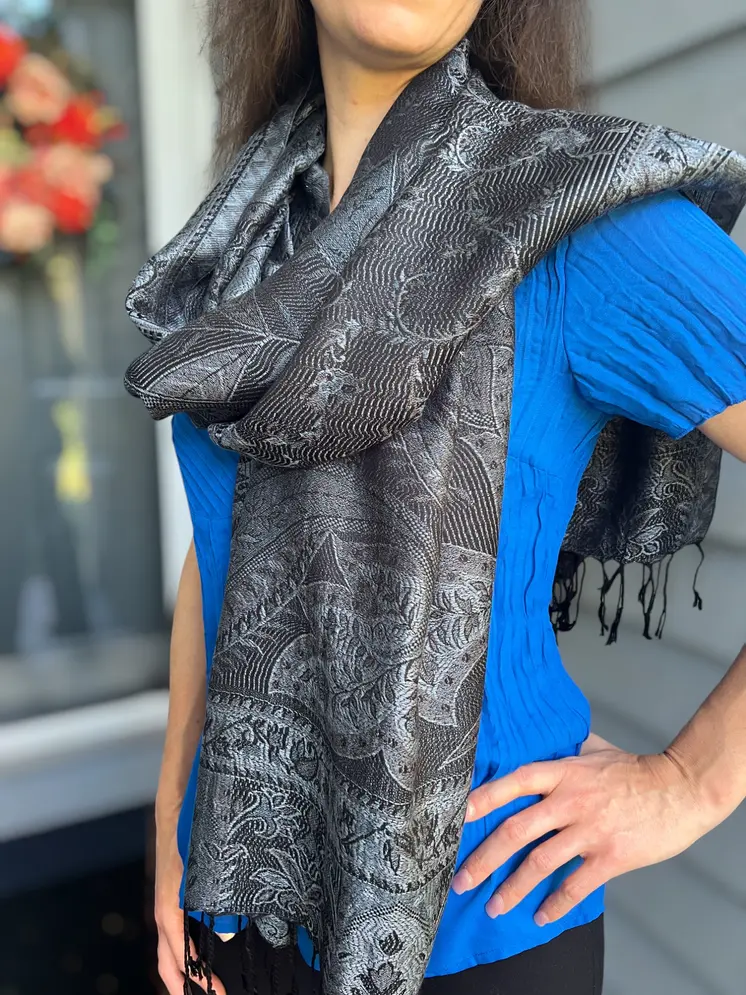 Black and Gray Modal Jamawar Pashmina Scarf