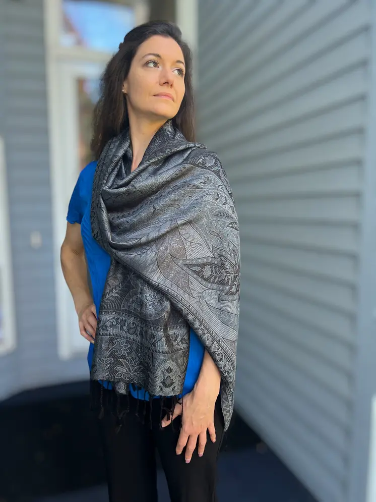 Black and Gray Modal Jamawar Pashmina Scarf
