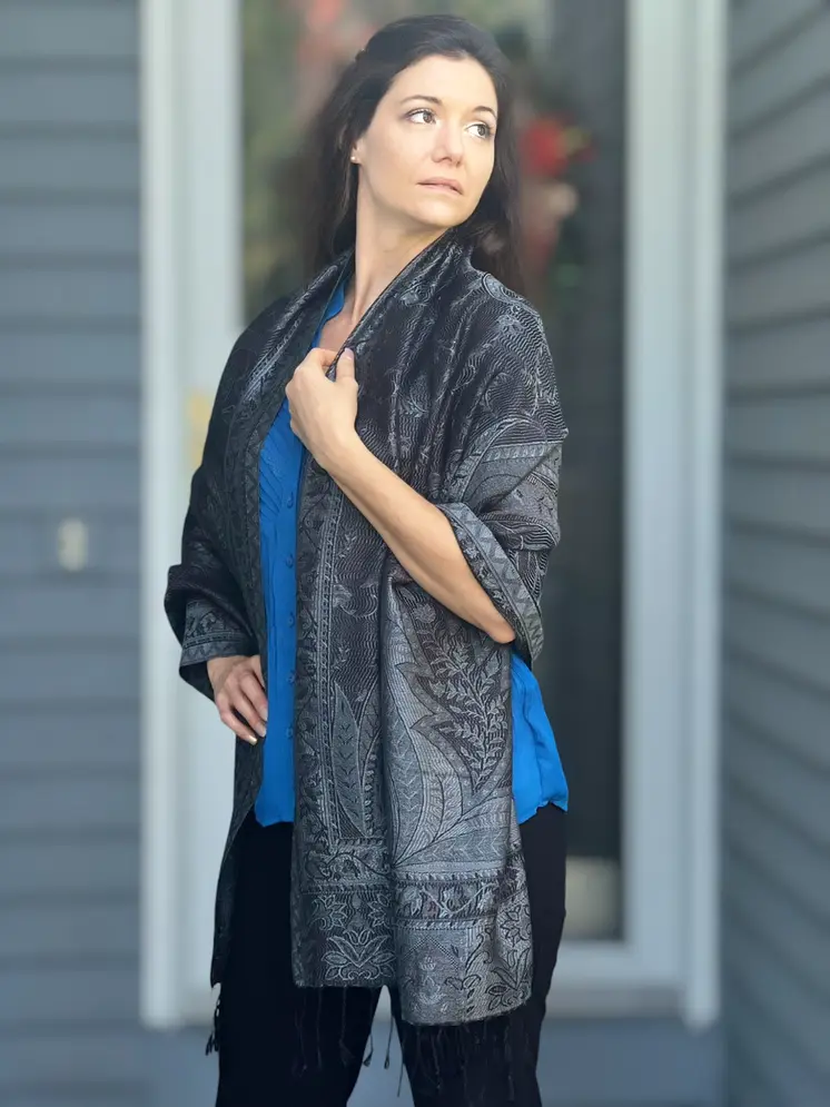 Black and Gray Modal Jamawar Pashmina Scarf