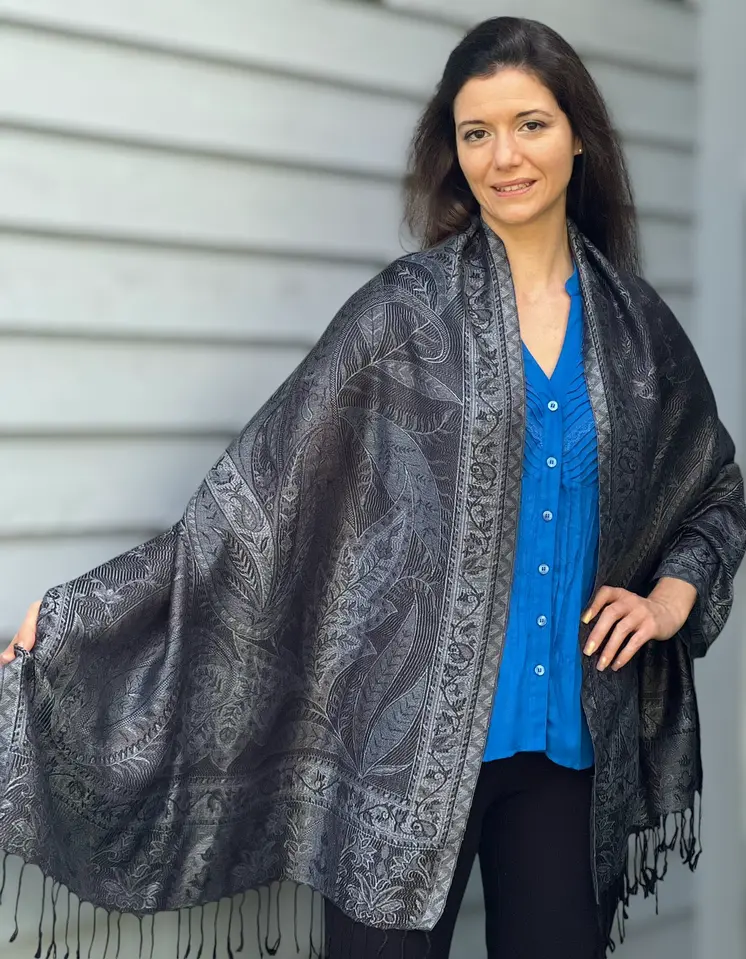 Black and Gray Modal Jamawar Pashmina Scarf