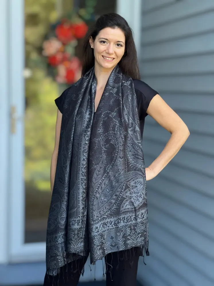 Black and Gray Modal Jamawar Pashmina Scarf