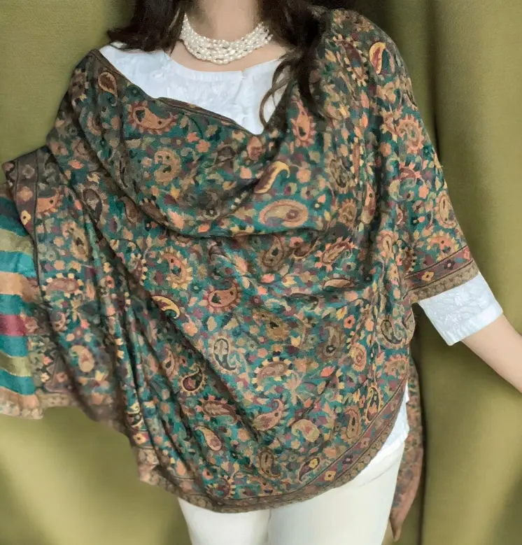 Green Fine Wool Kashmir Jamawar Pashmina