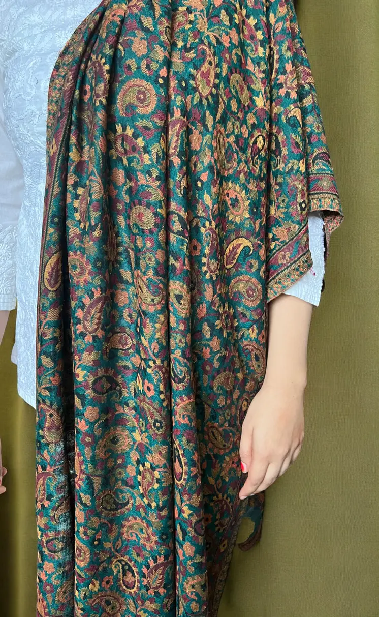 Green Fine Wool Kashmir Jamawar Pashmina
