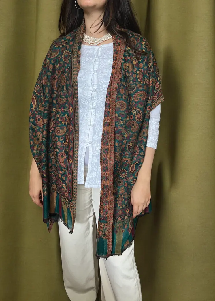 Green Fine Wool Kashmir Jamawar Pashmina