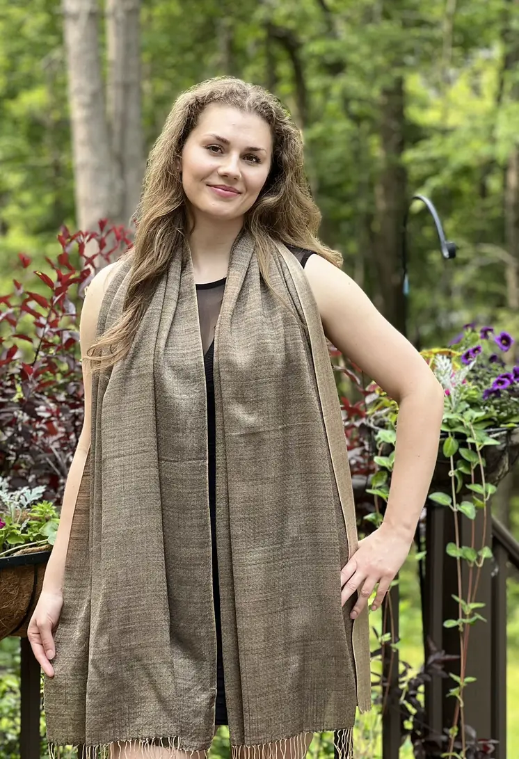 Gray and Beige Two Tone Wool & Silk Blend Scarf