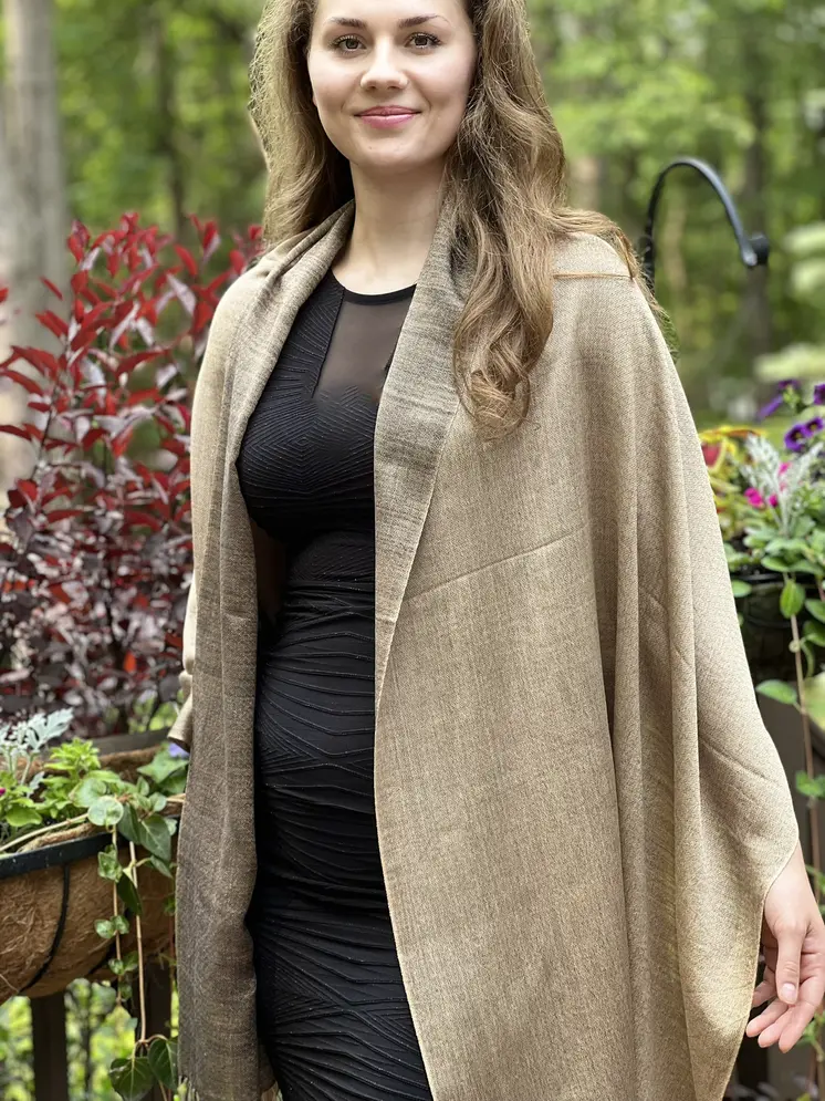 Gray and Beige Two Tone Wool & Silk Blend Scarf