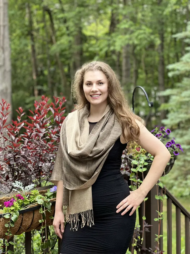 Gray and Beige Two Tone Wool & Silk Blend Scarf