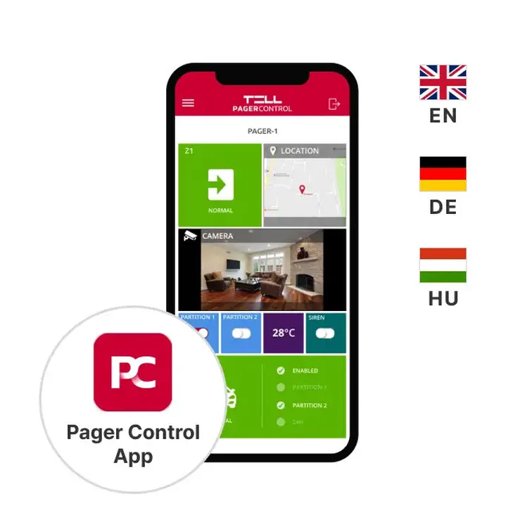 Pager7-4G.IN4.R2 - kontaktusvezérelt átjelző, mini riasztóközpont, hőmérsékletfelügyelet, 4G, mobilapp, 4 bemenet + 2 relé