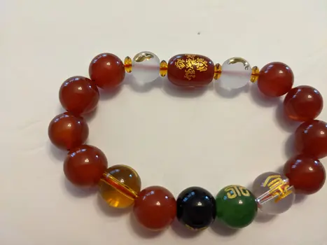 Five-Element Red Agate Bracelet (14 mm Beads)
