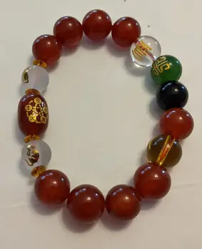 Five-Element Red Agate Bracelet (14 mm Beads)