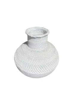 Silver Woven Rattan Mix Wood Vase