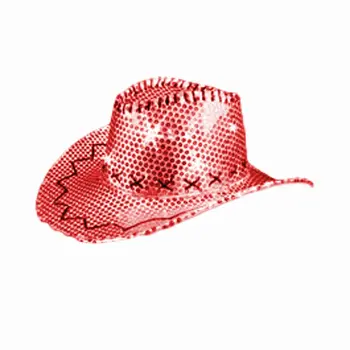 LED Sequin Cowboy Hat with Fancy Stitching Red