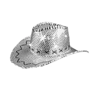 LED Sequin Cowboy Hat with Fancy Stitching Silver