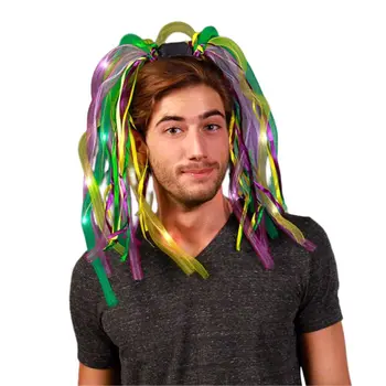 Purple Gold and Green Mardi Gras LED Noodle Headband Flashing Dreads