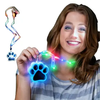 LED Blue Pawprint Charm Necklace with Lightup Lanyard
