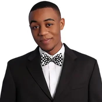 Black and White Checkered Bow Tie with White LED Lights