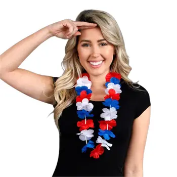 Hawaiian Flower Lei Necklace Red White and Blue
