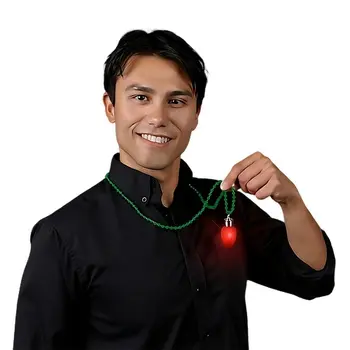 Flashing LED Red Vintage Christmas Bulb Necklace with Green Beads