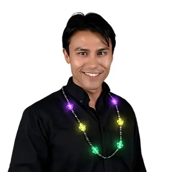 Flashing Fleur de Lis Charm Mardi Gras Beaded Necklace for Fat Tuesday