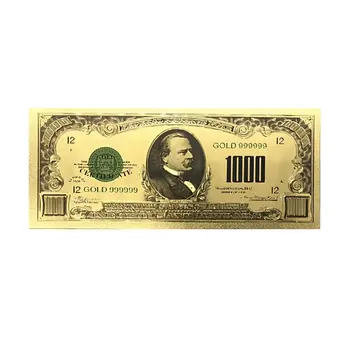 1000 Dollar American Bill 24k Gold Plated Fake Banknote Currency for Decoration