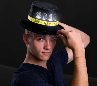 2018 Black Gold Silver New Year’s Eve Light Up Party Hat