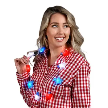 Jumbo Stars Red White and Blue LED String Lights Necklace