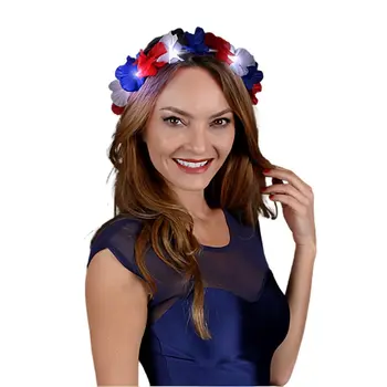 Light Up Flower Hawaiian Stretch Crown Red White and Blue