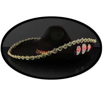 Black Light Up Oversize Sombrero Skull Hat Costume With Gold Brim