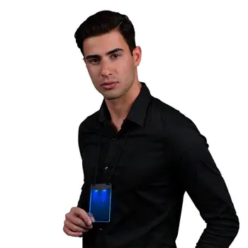 Blue LED Personalized Write On Clear Plastic Badge Necklace