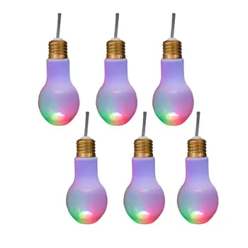 Pack of 12 Multicolor Translucent LED 16 Ounce Bulb Cup with Lid and Straw