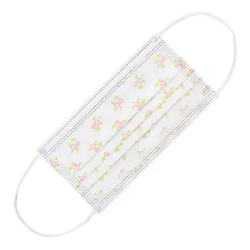 White Pleated Flower Clusters Disposable Face Masks Pack of 10