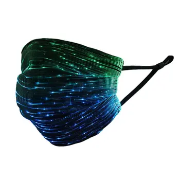 Battery Operated Fiber Optic Light Up Multicolor Face Mask in Black Rectangle Fabric