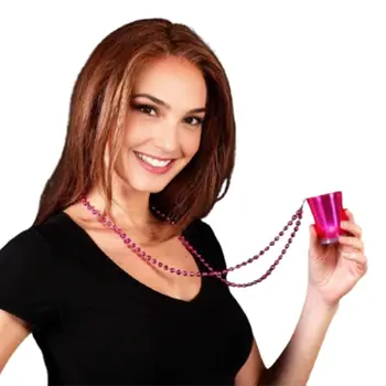 Light Up Pink Shot Glass on Pink Beaded Necklaces