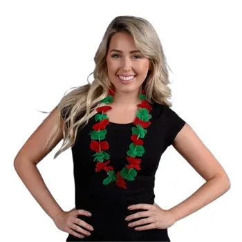 Non Light Up Hawaiian Flower Christmas Lei Necklace Red Green