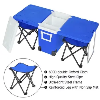 Multifunction Foldable Rolling Portable Picnic Cooler for Outdoor and Stool Blue