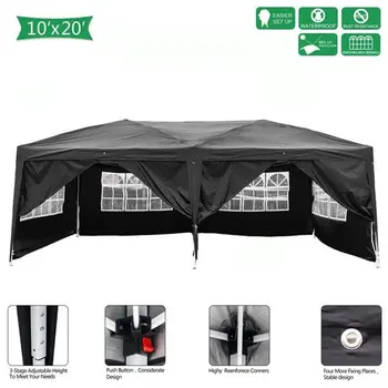 Outdoor Pop up Gazebo 3 x 6m Folding Tent Four Windows Black