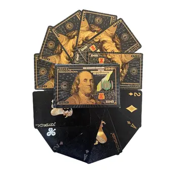 100 Dollar Bill Black Gold Silver 24k Plated Waterproof Poker Playing Cards